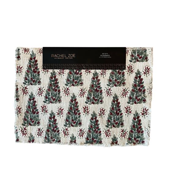 Rachel Zoe Christmas Tree Placemats 13x19 Set of 4 Holiday New - Picture 9 of 10